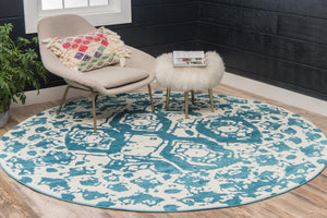 Blue 8' x 8' Rosso Round Area Rug Vintage Distressed Faded Traditional Design Carpet for Unique Home Interior Design for Sale at Rug Engine