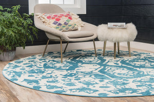 Blue 8' x 8' Rosso Round Area Rug Vintage Distressed Faded Traditional Design Carpet for Unique Home Interior Design for Sale at Rug Engine