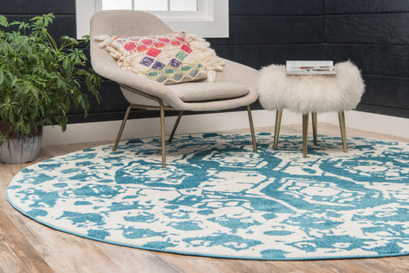 Blue 8' x 8' Rosso Round Area Rug Vintage Distressed Faded Traditional Design Carpet for Unique Home Interior Design for Sale at Rug Engine