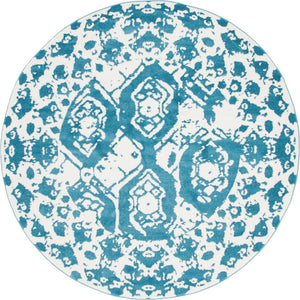 Blue 8' x 8' Rosso Round Area Rug Vintage Distressed Faded Traditional Design Carpet for Unique Home Interior Design for Sale at Rug Engine