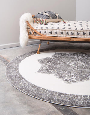 Gray 4' 1 x 4' 1 Rosso Round Area Rug Vintage Distressed Faded Traditional Design Carpet for Unique Home Interior Design for Sale at Rug Engine