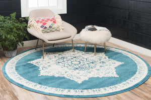 Blue 3' 3 x 3' 3 Rosso Round Area Rug Vintage Distressed Faded Traditional Design Carpet for Unique Home Interior Design for Sale at Rug Engine