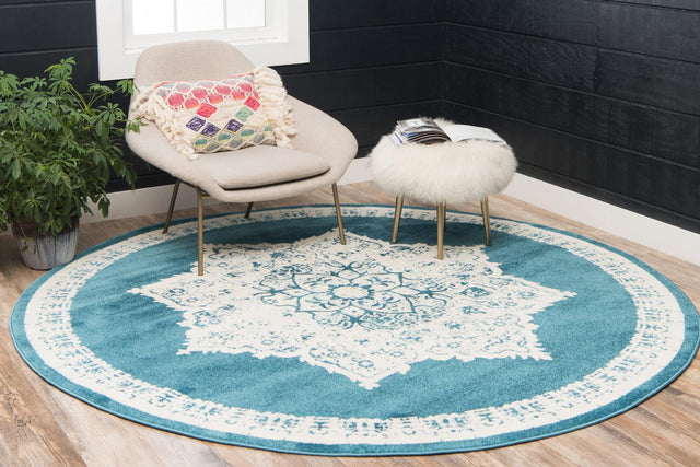 Blue 3' 3 x 3' 3 Rosso Round Area Rug Vintage Distressed Faded Traditional Design Carpet for Unique Home Interior Design for Sale at Rug Engine