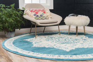 Blue 3' 3 x 3' 3 Rosso Round Area Rug Vintage Distressed Faded Traditional Design Carpet for Unique Home Interior Design for Sale at Rug Engine