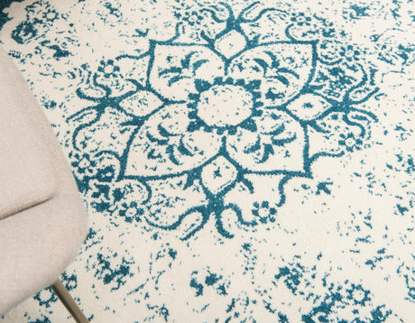 Blue 3' 3 x 3' 3 Rosso Round Area Rug Vintage Distressed Faded Traditional Design Carpet for Unique Home Interior Design for Sale at Rug Engine
