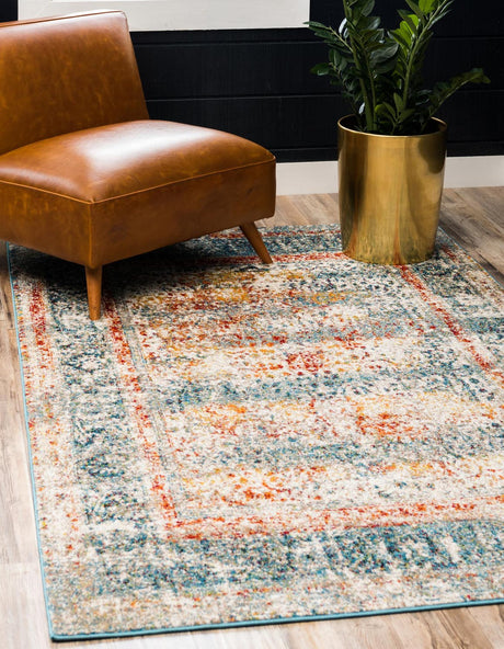 Blue 4' 1 x 6' 1 Rosso Rectangle Area Rug Vintage Distressed Faded Traditional Design Carpet for Unique Home Interior Design for Sale at Rug Engine