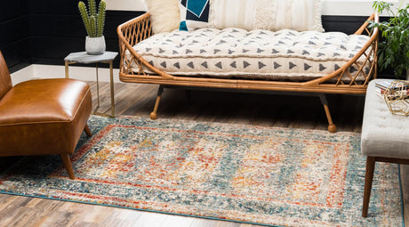 Blue 4' 1 x 6' 1 Rosso Rectangle Area Rug Vintage Distressed Faded Traditional Design Carpet for Unique Home Interior Design for Sale at Rug Engine