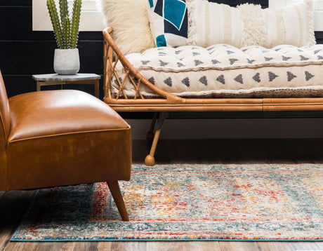 Blue 4' 1 x 6' 1 Rosso Rectangle Area Rug Vintage Distressed Faded Traditional Design Carpet for Unique Home Interior Design for Sale at Rug Engine