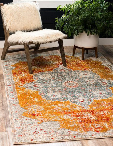 Orange 4' 1 x 6' 1 Rosso Rectangle Area Rug Vintage Distressed Faded Traditional Design Carpet for Unique Home Interior Design for Sale at Rug Engine