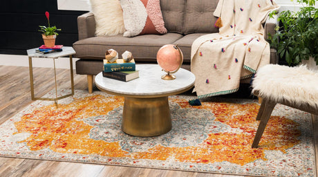 Orange 8' x 10' Rosso Rectangle Area Rug Vintage Distressed Faded Traditional Design Carpet for Unique Home Interior Design for Sale at Rug Engine