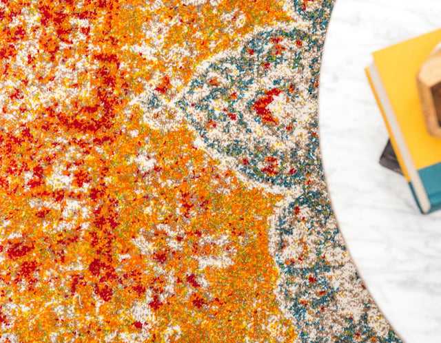 Orange 8' x 10' Rosso Rectangle Area Rug Vintage Distressed Faded Traditional Design Carpet for Unique Home Interior Design for Sale at Rug Engine