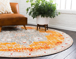 Orange 8' x 8' Rosso Round Area Rug Vintage Distressed Faded Traditional Design Carpet for Unique Home Interior Design for Sale at Rug Engine