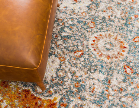 Orange 8' x 8' Rosso Round Area Rug Vintage Distressed Faded Traditional Design Carpet for Unique Home Interior Design for Sale at Rug Engine