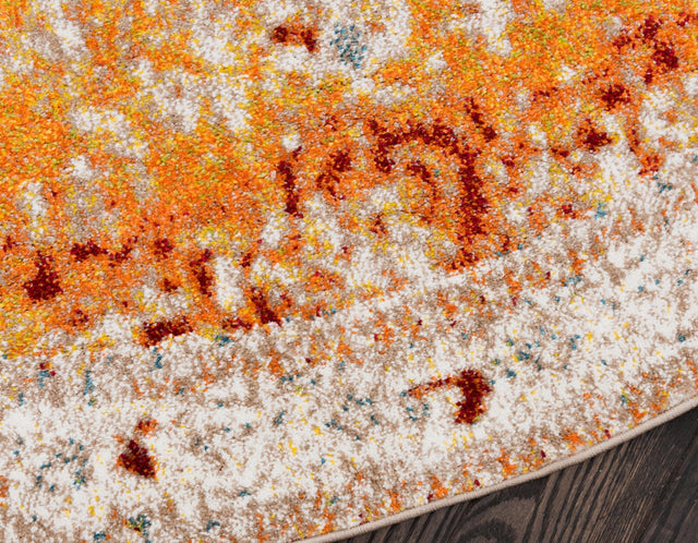 Orange 8' x 8' Rosso Round Area Rug Vintage Distressed Faded Traditional Design Carpet for Unique Home Interior Design for Sale at Rug Engine