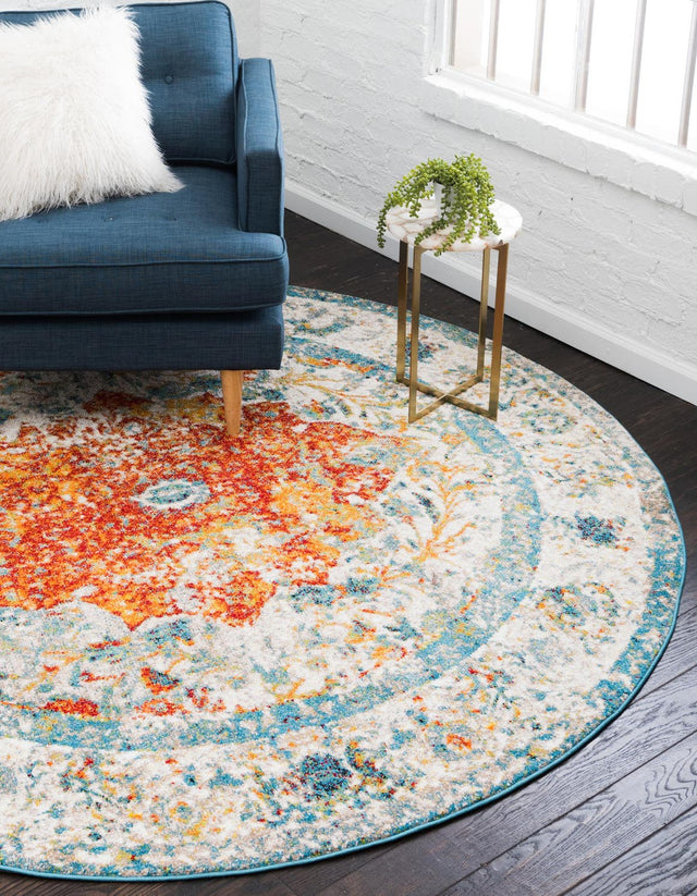 Orange 3' 3 x 3' 3 Rosso Round Area Rug Vintage Distressed Faded Traditional Design Carpet for Unique Home Interior Design for Sale at Rug Engine