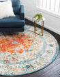Orange 3' 3 x 3' 3 Rosso Round Area Rug Vintage Distressed Faded Traditional Design Carpet for Unique Home Interior Design for Sale at Rug Engine