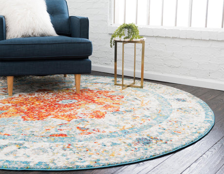 Orange 4' 1 x 4' 1 Rosso Round Area Rug Vintage Distressed Faded Traditional Design Carpet for Unique Home Interior Design for Sale at Rug Engine