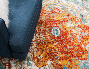 Orange 3' 3 x 3' 3 Rosso Round Area Rug Vintage Distressed Faded Traditional Design Carpet for Unique Home Interior Design for Sale at Rug Engine