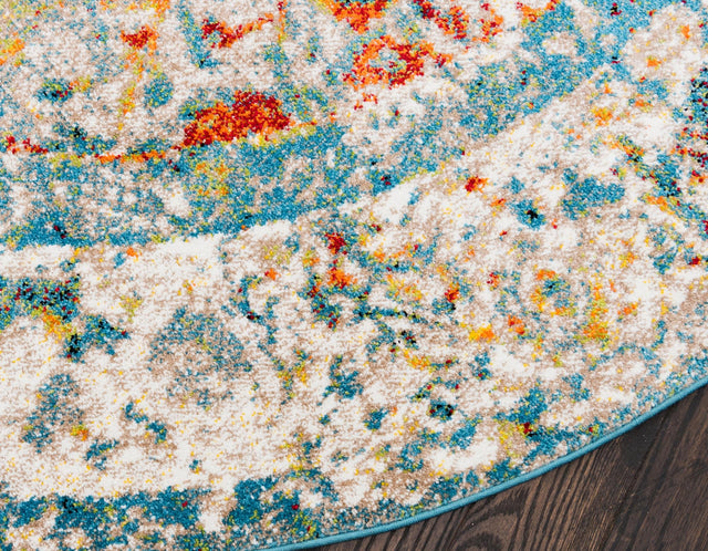 Orange 3' 3 x 3' 3 Rosso Round Area Rug Vintage Distressed Faded Traditional Design Carpet for Unique Home Interior Design for Sale at Rug Engine