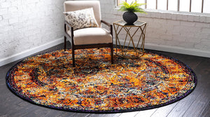 Orange 8' x 8' Rosso Round Area Rug Vintage Distressed Faded Traditional Design Carpet for Unique Home Interior Design for Sale at Rug Engine