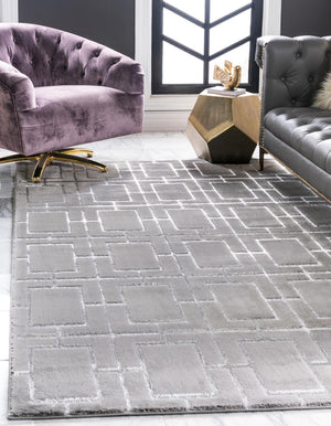 Gray Silver 7' 1 x 10' Marilyn Monroe Glam Rectangle Area Rug 70% Polypropylene & 30% Polyester Vivid Geometric Modern Carpet for Interior Home Decor for Sale at Rug Engine