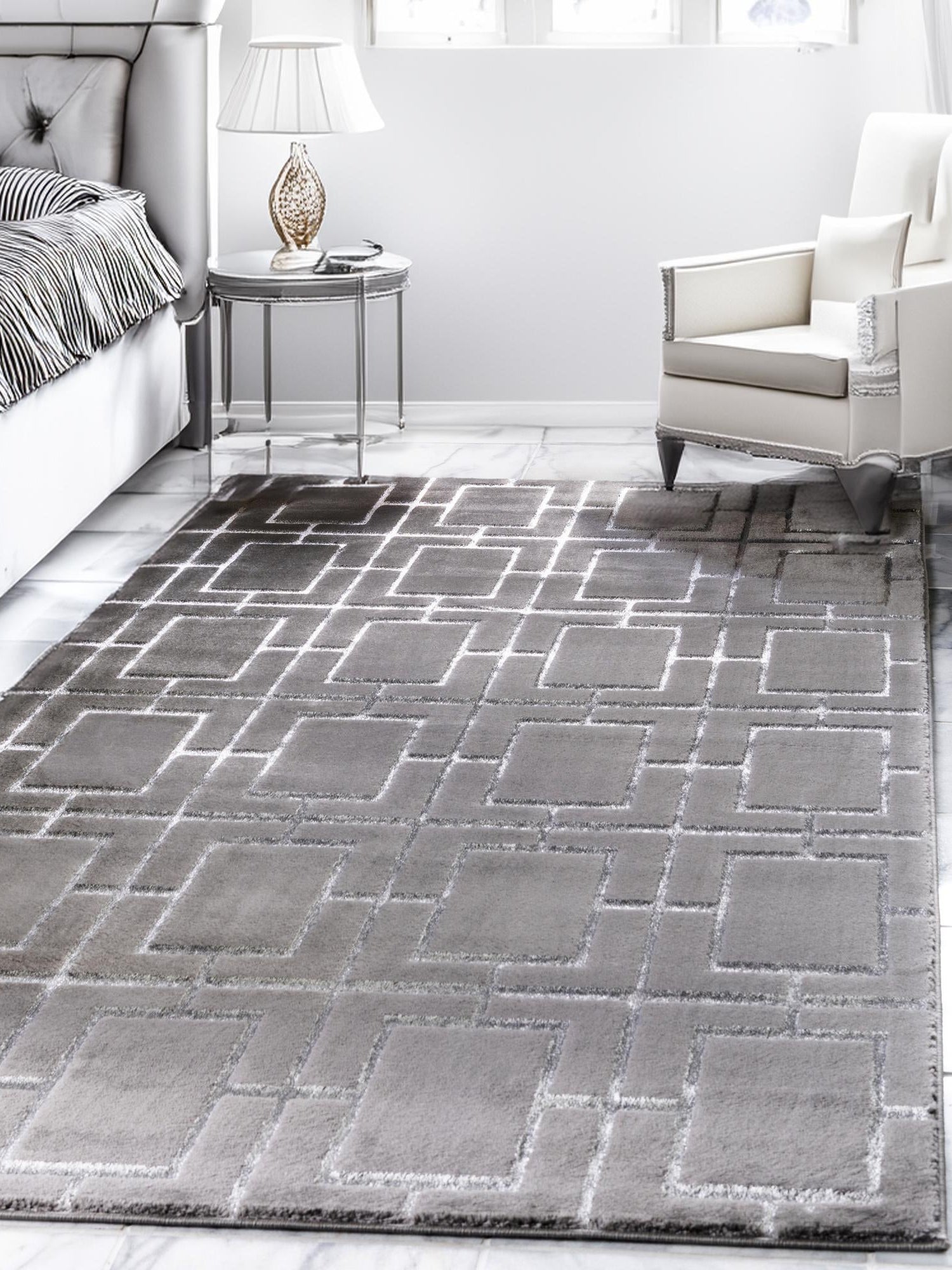Gray Silver 10' x 14' 1 Marilyn Monroe Glam Rectangle Area Rug 70% Polypropylene & 30% Polyester Vivid Geometric Modern Carpet for Interior Home Decor for Sale at Rug Engine
