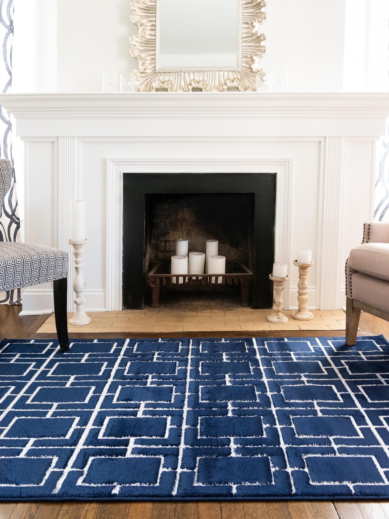Navy Blue Silver 6' 1 x 9' Marilyn Monroe Glam Rectangle Area Rug 70% Polypropylene & 30% Polyester Vivid Geometric Modern Carpet for Interior Home Decor for Sale at Rug Engine