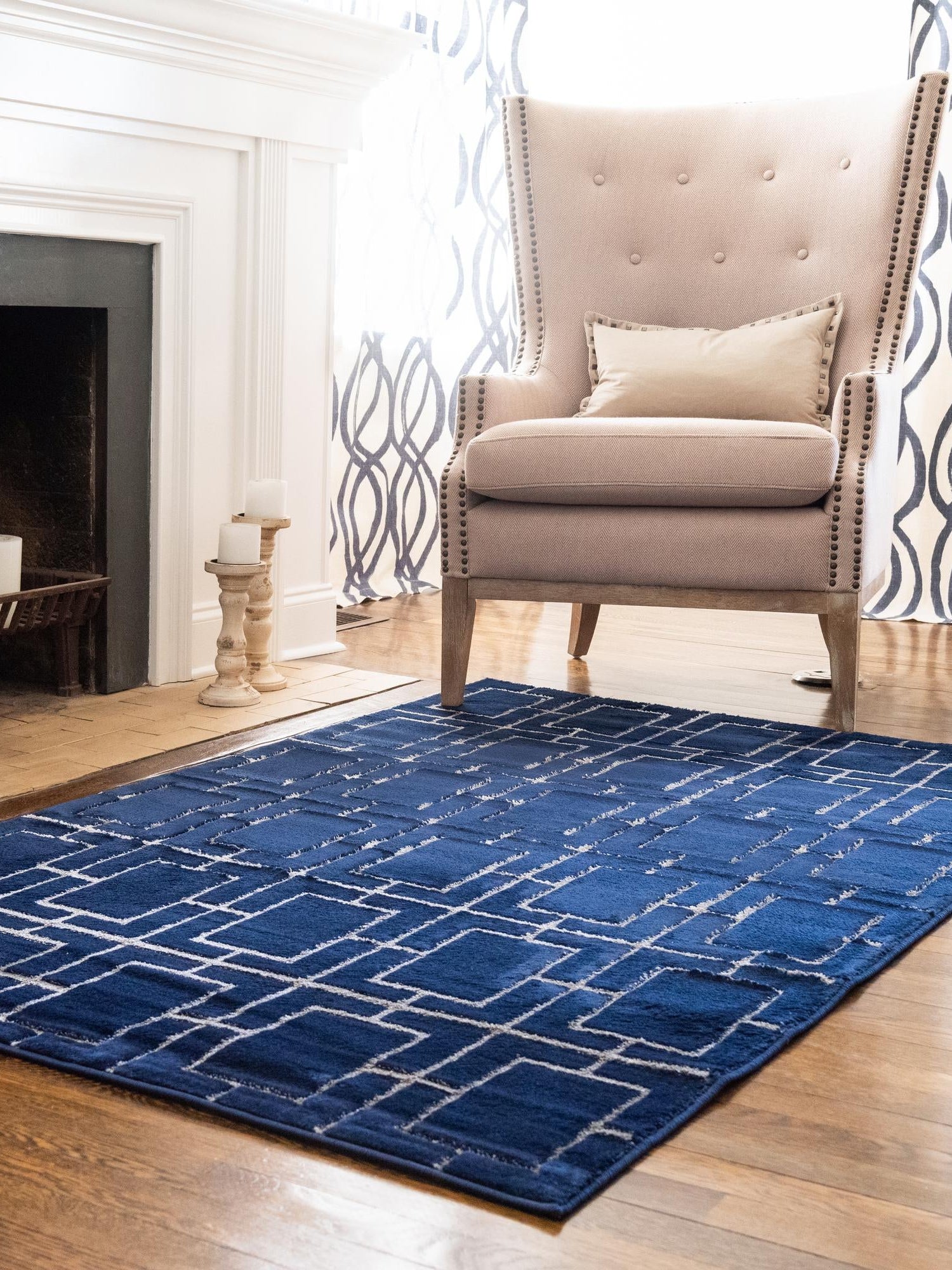 Navy Blue Silver 10' x 14' 1 Marilyn Monroe Glam Rectangle Area Rug 70% Polypropylene & 30% Polyester Vivid Geometric Modern Carpet for Interior Home Decor for Sale at Rug Engine