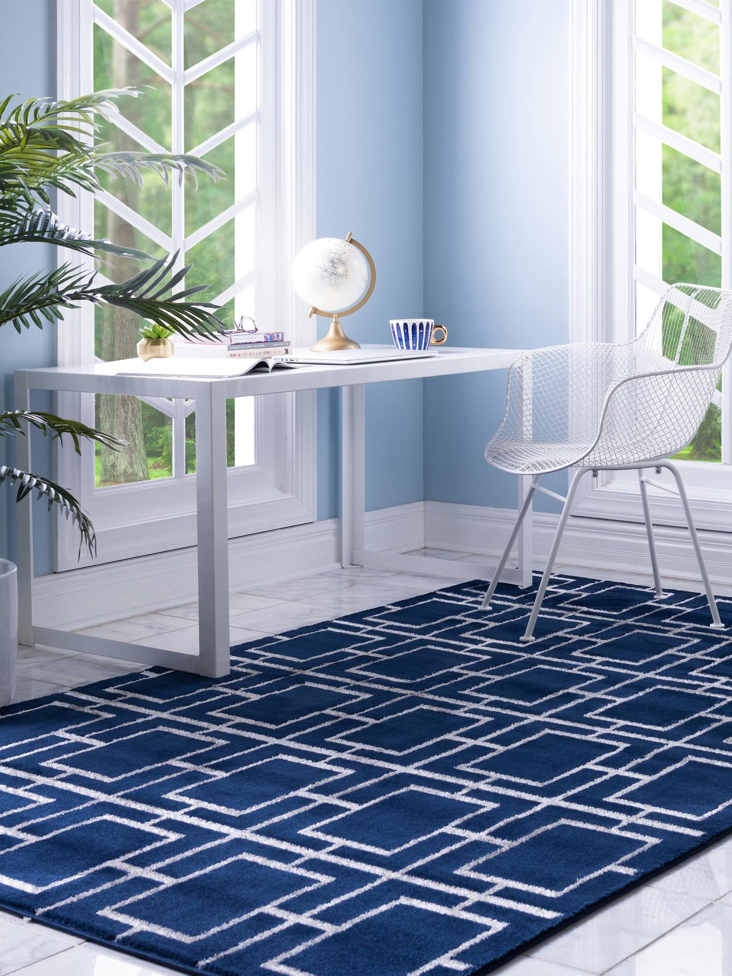 Navy Blue Silver 4' 1 x 6' 1 Marilyn Monroe Glam Rectangle Area Rug 70% Polypropylene & 30% Polyester Vivid Geometric Modern Carpet for Interior Home Decor for Sale at Rug Engine