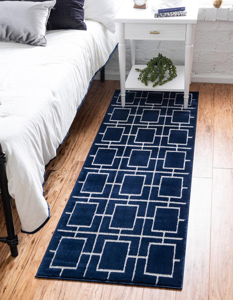 Navy Blue Silver 2' x 10' Marilyn Monroe Glam Runner Area Rug 70% Polypropylene & 30% Polyester Vivid Geometric Modern Carpet for Interior Home Decor for Sale at Rug Engine