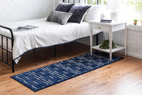 Navy Blue Silver 2' x 10' Marilyn Monroe Glam Runner Area Rug 70% Polypropylene & 30% Polyester Vivid Geometric Modern Carpet for Interior Home Decor for Sale at Rug Engine