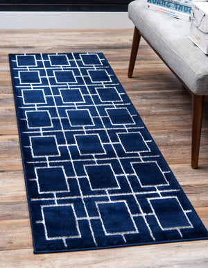 Navy Blue Silver 2' x 10' Marilyn Monroe Glam Runner Area Rug 70% Polypropylene & 30% Polyester Vivid Geometric Modern Carpet for Interior Home Decor for Sale at Rug Engine