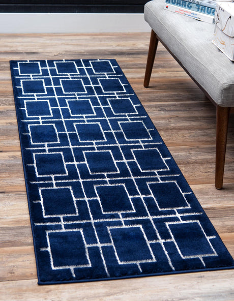 Navy Blue Silver 2' x 10' Marilyn Monroe Glam Runner Area Rug 70% Polypropylene & 30% Polyester Vivid Geometric Modern Carpet for Interior Home Decor for Sale at Rug Engine
