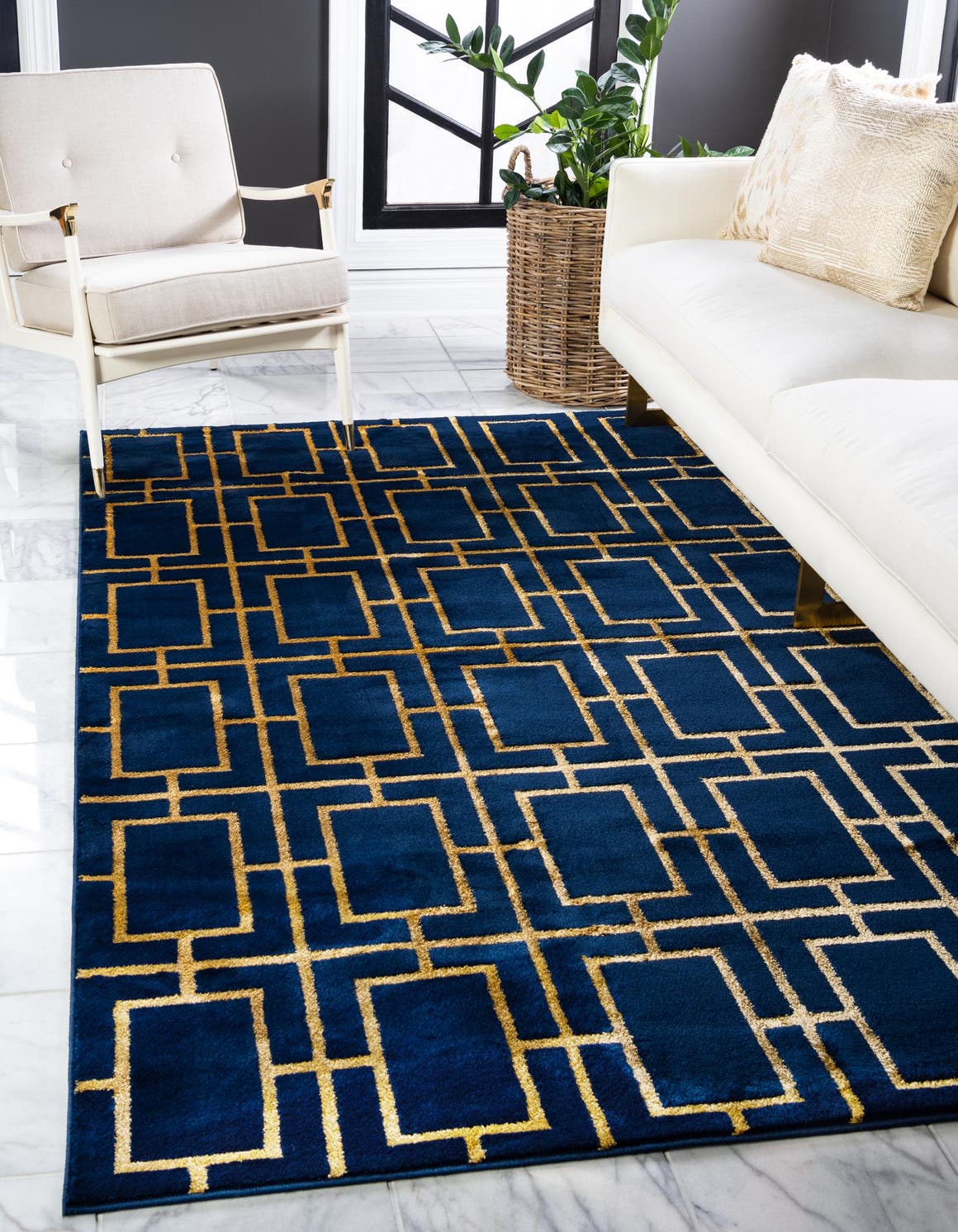 Navy Blue Gold 10' x 14' 1 Marilyn Monroe Glam Rectangle Area Rug 70% Polypropylene & 30% Polyester Vivid Geometric Modern Carpet for Interior Home Decor for Sale at Rug Engine