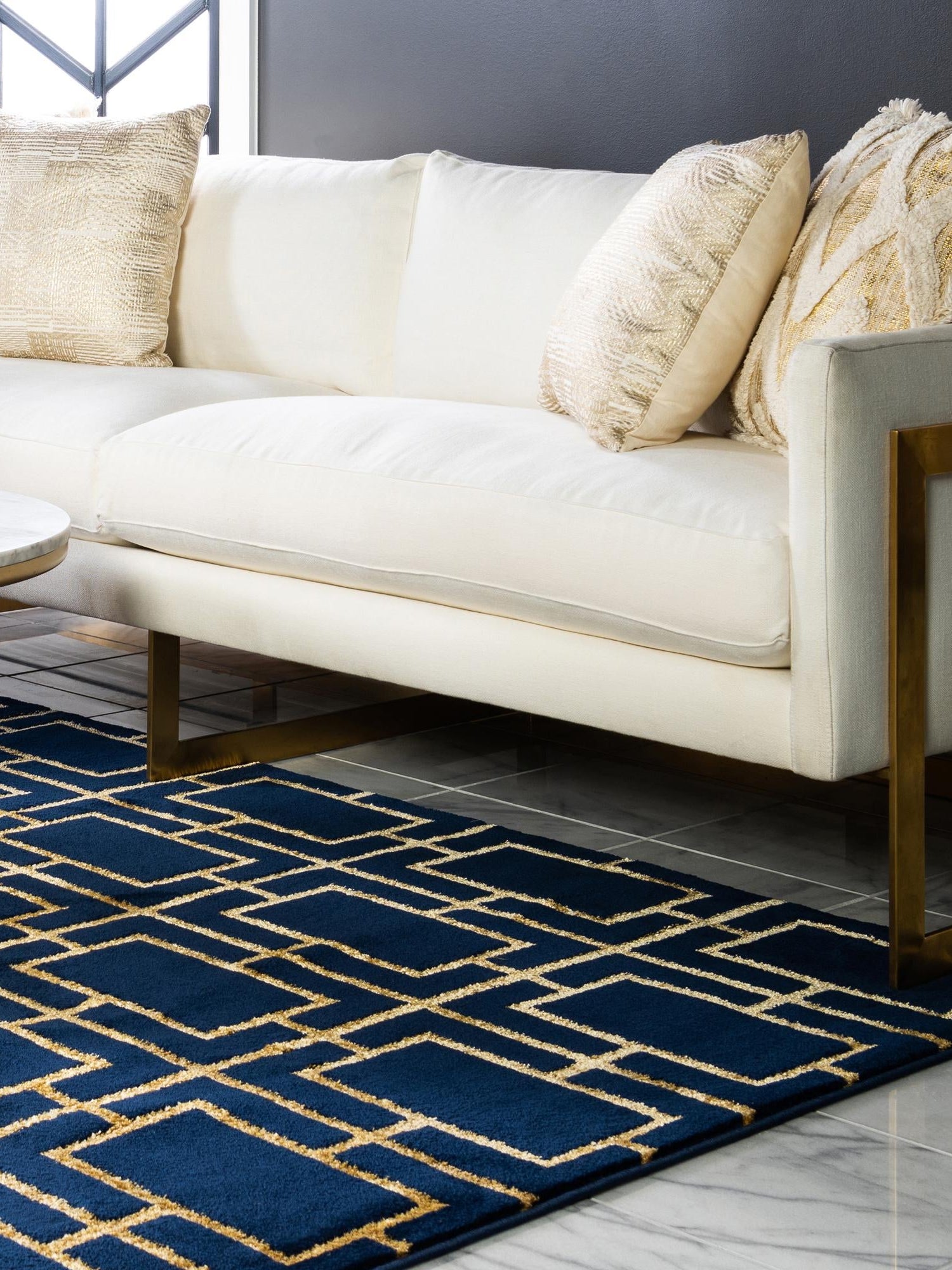 Navy Blue Gold 3' 1 x 5' 3 Marilyn Monroe Glam Rectangle Area Rug 70% Polypropylene & 30% Polyester Vivid Geometric Modern Carpet for Interior Home Decor for Sale at Rug Engine