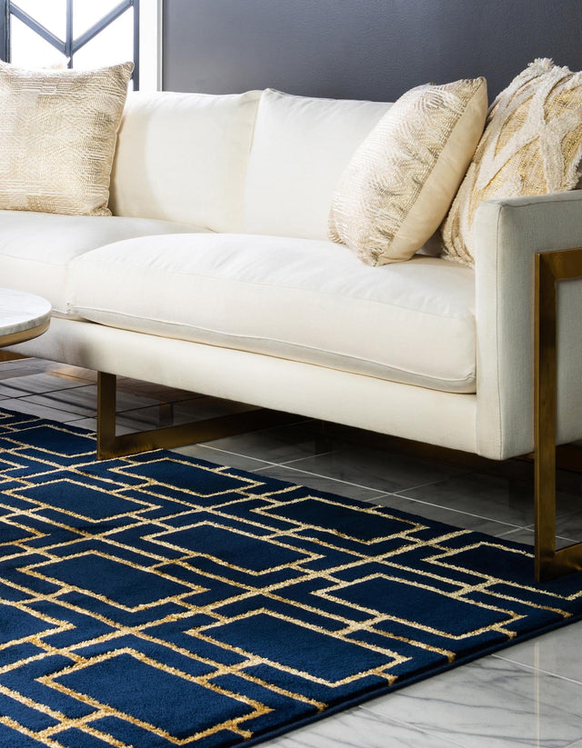 Navy Blue Gold 4' 1 x 6' 1 Marilyn Monroe Glam Rectangle Area Rug 70% Polypropylene & 30% Polyester Vivid Geometric Modern Carpet for Interior Home Decor for Sale at Rug Engine