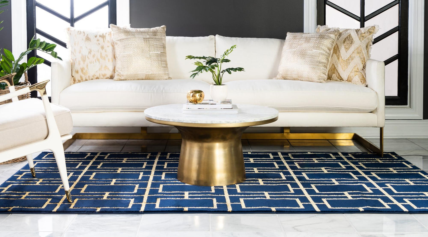 Navy Blue Gold 10' x 14' 1 Marilyn Monroe Glam Rectangle Area Rug 70% Polypropylene & 30% Polyester Vivid Geometric Modern Carpet for Interior Home Decor for Sale at Rug Engine