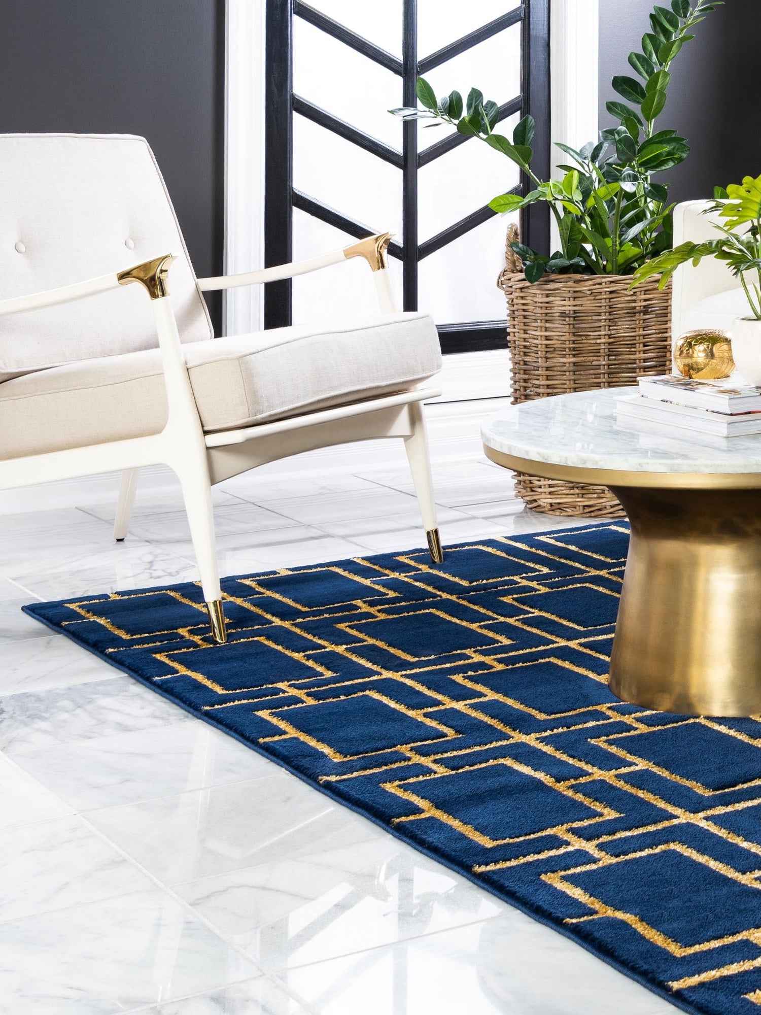 Navy Blue Gold 10' x 14' 1 Marilyn Monroe Glam Rectangle Area Rug 70% Polypropylene & 30% Polyester Vivid Geometric Modern Carpet for Interior Home Decor for Sale at Rug Engine
