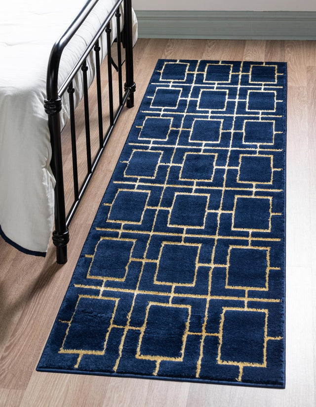 Navy Blue Gold 2' x 10' Marilyn Monroe Glam Runner Area Rug 70% Polypropylene & 30% Polyester Vivid Geometric Modern Carpet for Interior Home Decor for Sale at Rug Engine