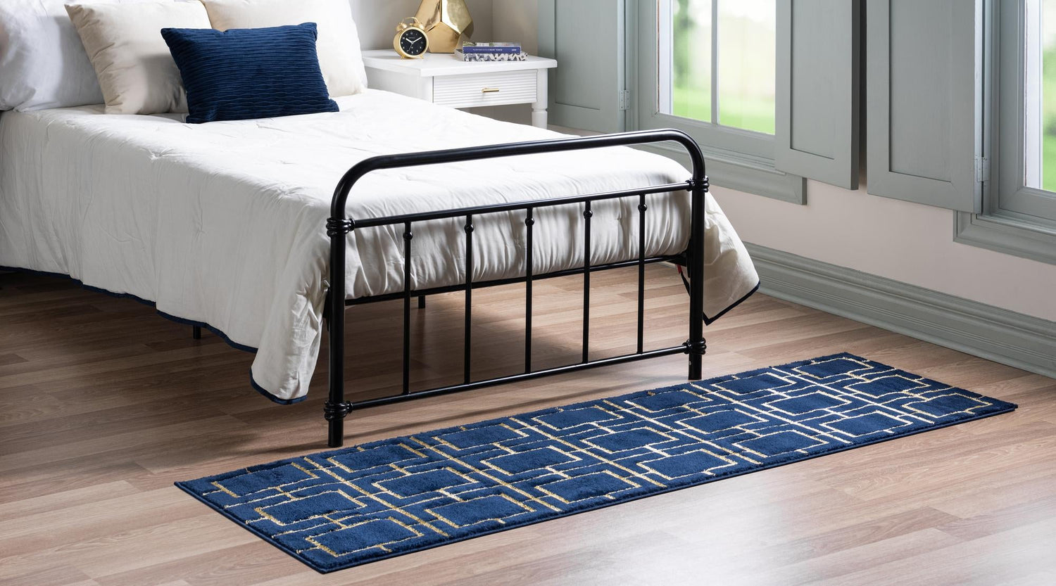 Navy Blue Gold 2' x 6' 1 Marilyn Monroe Glam Runner Area Rug 70% Polypropylene & 30% Polyester Vivid Geometric Modern Carpet for Interior Home Decor for Sale at Rug Engine