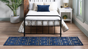 Navy Blue Gold 2' 7 x 12' Marilyn Monroe Glam Runner Area Rug 70% Polypropylene & 30% Polyester Vivid Geometric Modern Carpet for Interior Home Decor for Sale at Rug Engine
