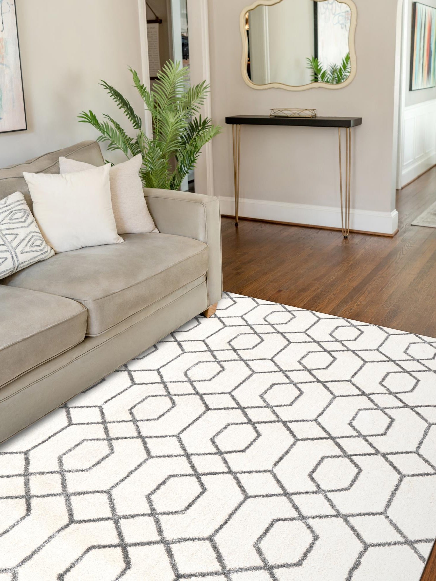 White Silver 4' 1 x 6' 1 Marilyn Monroe Glam Rectangle Area Rug 70% Polypropylene & 30% Polyester Vivid Geometric Modern Carpet for Interior Home Decor for Sale at Rug Engine