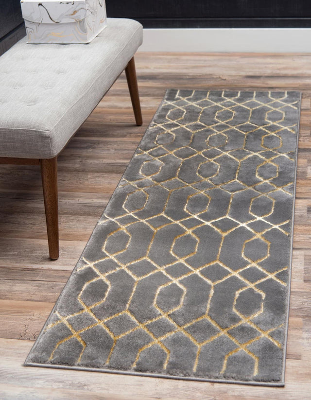 Gray Gold 2' 7 x 12' Marilyn Monroe Glam Runner Area Rug 70% Polypropylene & 30% Polyester Vivid Geometric Modern Carpet for Interior Home Decor for Sale at Rug Engine
