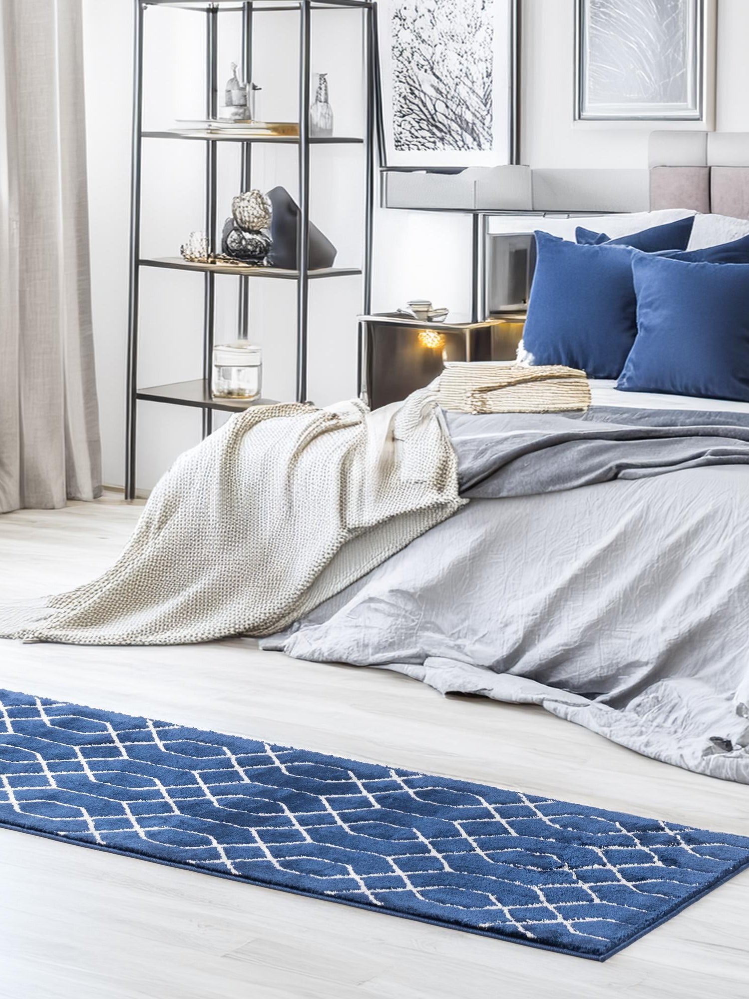 Navy Blue Silver 2' x 10' Marilyn Monroe Glam Runner Area Rug 70% Polypropylene & 30% Polyester Vivid Geometric Modern Carpet for Interior Home Decor for Sale at Rug Engine