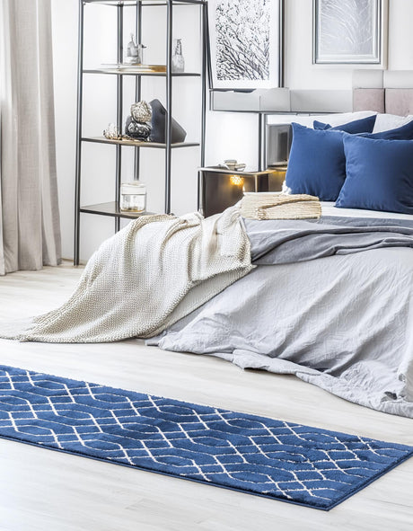 Navy Blue Silver 2' x 6' 1 Marilyn Monroe Glam Runner Area Rug 70% Polypropylene & 30% Polyester Vivid Geometric Modern Carpet for Interior Home Decor for Sale at Rug Engine