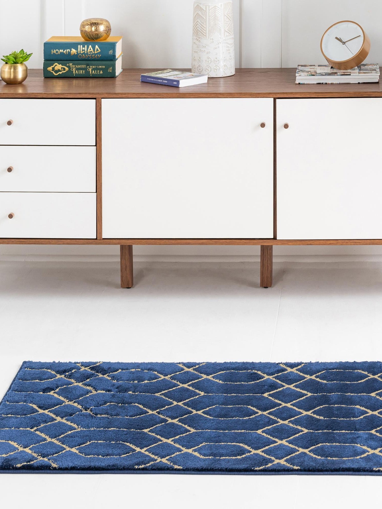 Navy Blue Gold 2' x 10' Marilyn Monroe Glam Runner Area Rug 70% Polypropylene & 30% Polyester Vivid Geometric Modern Carpet for Interior Home Decor for Sale at Rug Engine