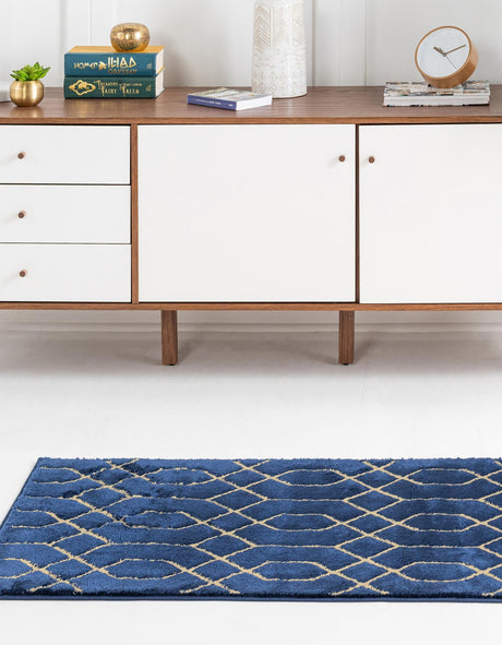 Navy Blue Gold 2' 7 x 12' Marilyn Monroe Glam Runner Area Rug 70% Polypropylene & 30% Polyester Vivid Geometric Modern Carpet for Interior Home Decor for Sale at Rug Engine