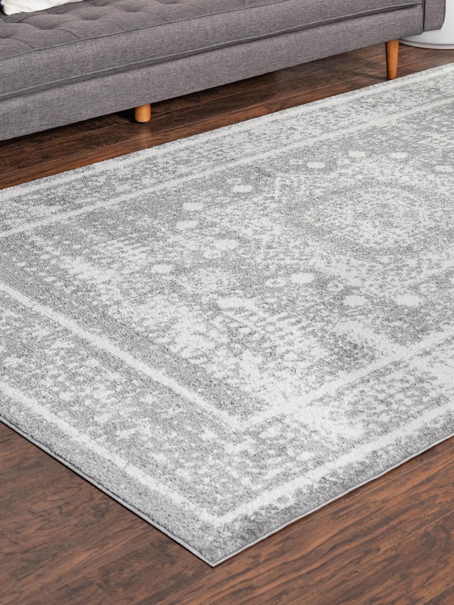 Gray 9' x 12' Rosso Rectangle Area Rug Vintage Distressed Faded Traditional Design Carpet for Unique Home Interior Design for Sale at Rug Engine
