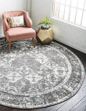 Gray 4' 1 x 4' 1 Rosso Round Area Rug Vintage Distressed Faded Traditional Design Carpet for Unique Home Interior Design for Sale at Rug Engine