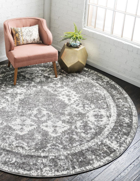 Gray 3' 3 x 3' 3 Rosso Round Area Rug Vintage Distressed Faded Traditional Design Carpet for Unique Home Interior Design for Sale at Rug Engine